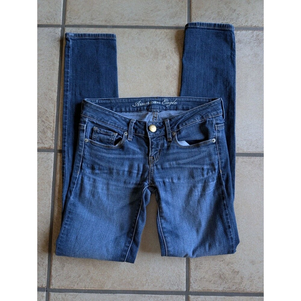 American Eagle Y2K Ultra Low Rise Blue Denim Skinny Jeans Slim Fit Stretch Sz 0